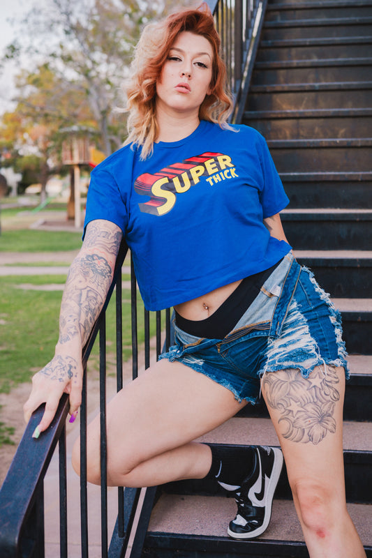 "Super Thick" Royal Blue Tees, Sweater Crops And Sweatshirts